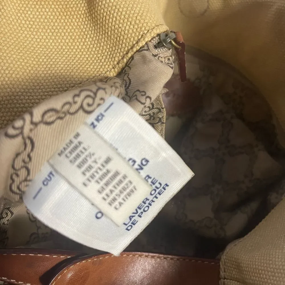 Forth & Towne Cognac synthetic woven Satchel beige embroidery tan leather straps